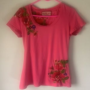 JWLA Floral Top Medium Pink Short Sleeve